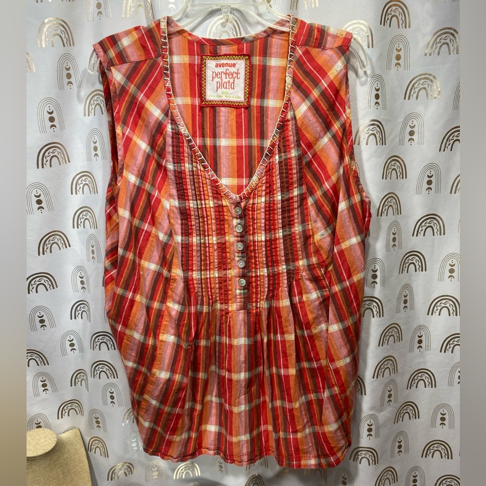 Avenue Red Plaid Button-Front Blouse